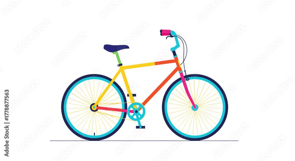 Fototapeta premium A brightly colored bicycle with an artistic vector illustration approach conveying a vibrant