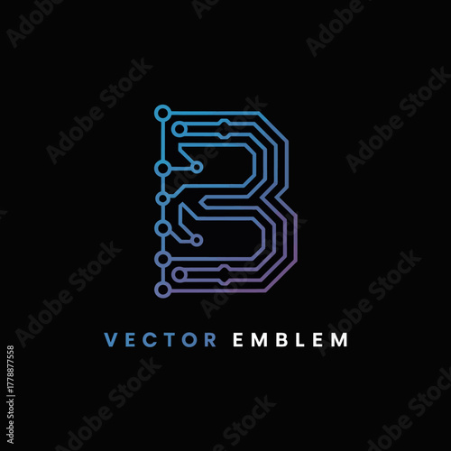 A contemporary interpretation of the letter 'B' featuring circuit elements, ideal for tech companies looking to convey innovation and digital expertise in their branding.