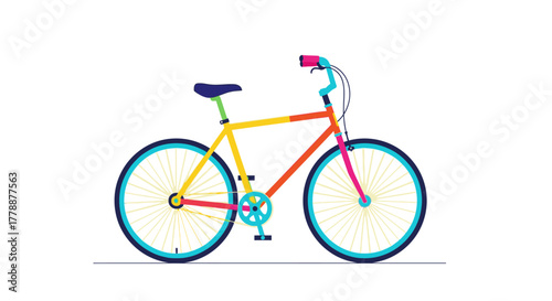 A brightly colored bicycle with an artistic vector illustration approach conveying a vibrant