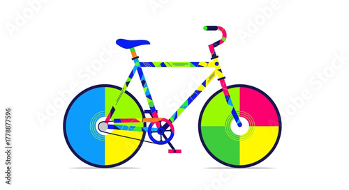 Vibrant multicolored bicycle artwork displaying an artistic expression of cycling culture