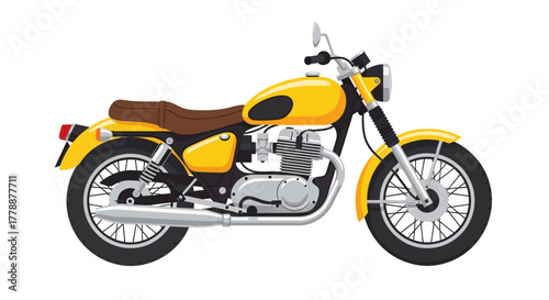 Illustration depicting a meticulously crafted yellow motorcycle with vintage aesthetic