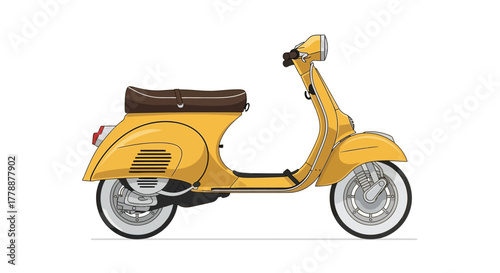 Retro yellow motor scooter illustration on a white background for designs and illustration purposes