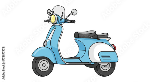 Charming baby blue scooter illustration representing freedom and joyful transportation on sunny