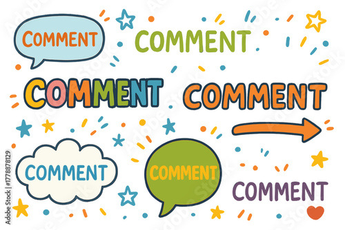 Social media silhouette icon set. featuring comment, speech bubbles, and interaction symbols