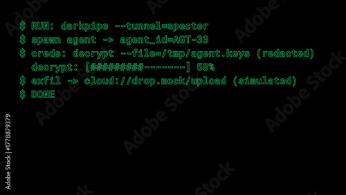 Mockup Hacker Terminal Screen with Cyber Attack Simulation terminal command. - Hollow Text