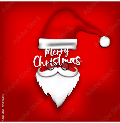 A  Santa Claus face colorful vector illustration of Santa Claus wearing a red hat and holding a gift for a Christmas holiday sale celebration