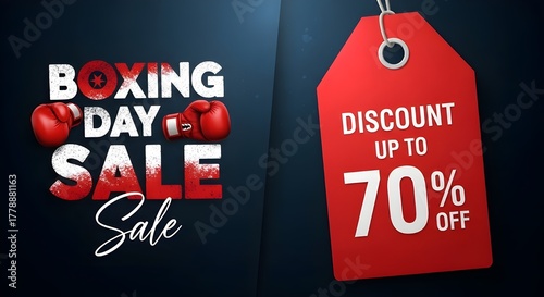 Boxing day sale poster with discount tag and boxing gloves design