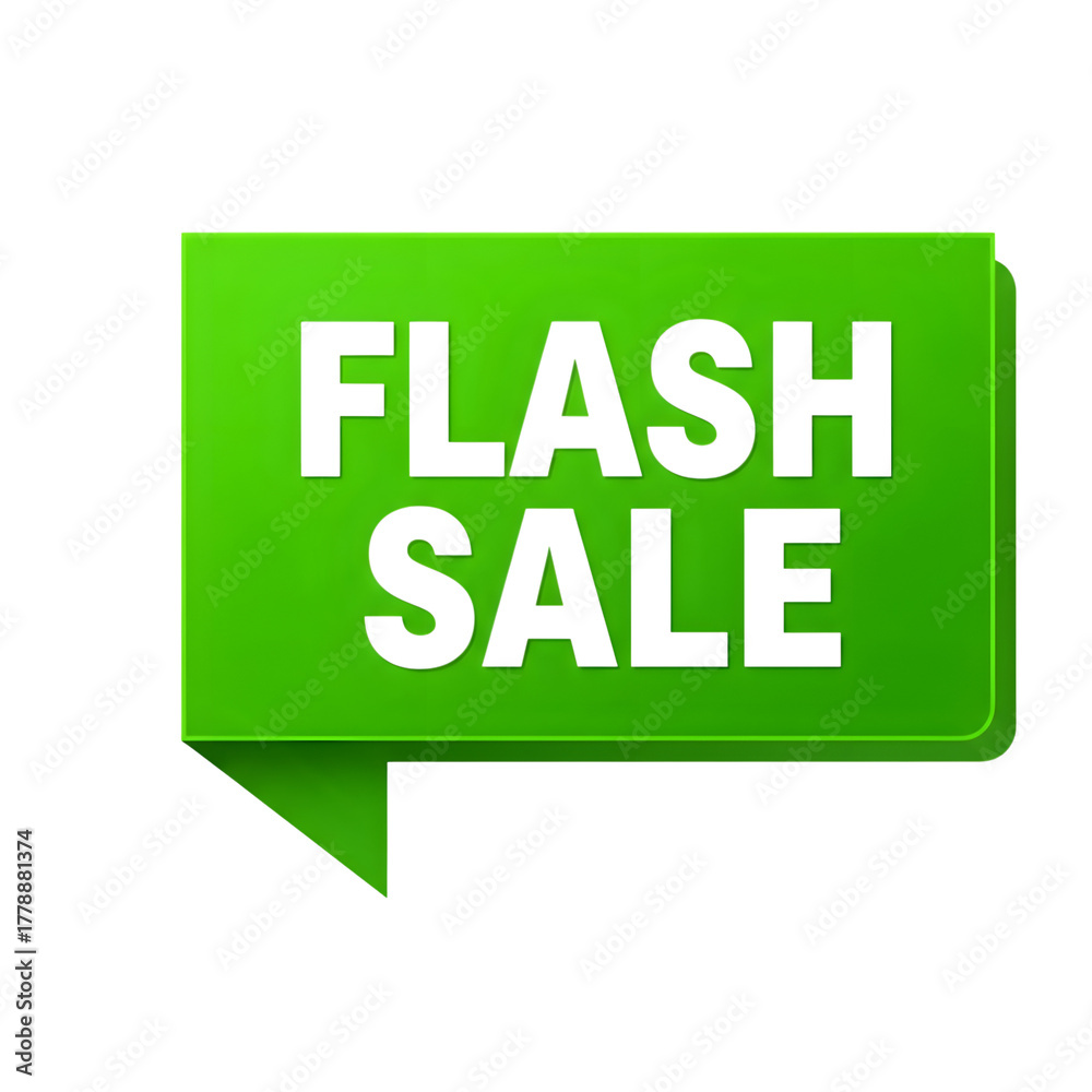 Fototapeta premium Green Flash Sale Speech Bubble Banner with Black Text and Shadow Effect discount promotion isolated on a transparent background