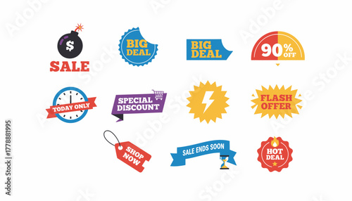Black Friday Sale Stickers and Labels Collection for Retail Promotion with Discounts and Special Offers