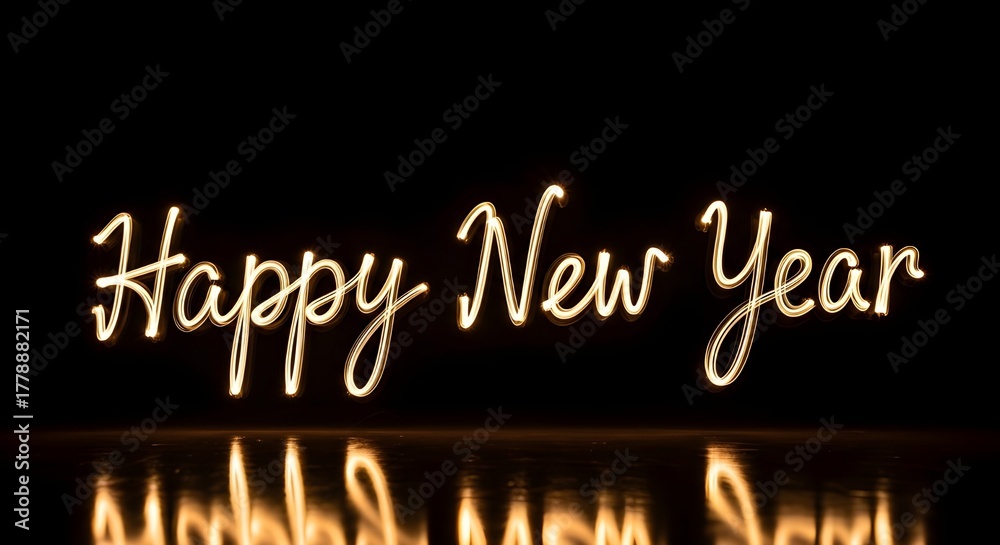 Obraz premium Happy new year wishes written in golden light on a black background