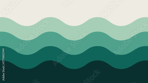 Abstract illustration of wavy layers in shades of green from light to dark with a white background