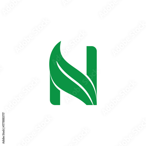 letter n leaf one simple geometric green logo vector