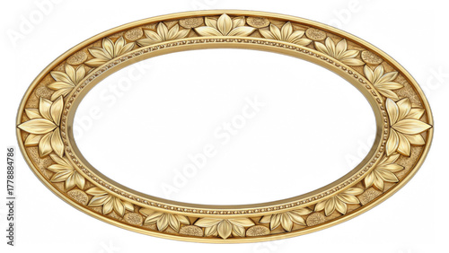 Elegant oval gold frame, lotus ornament, floral border, antique, isolated transparent Background