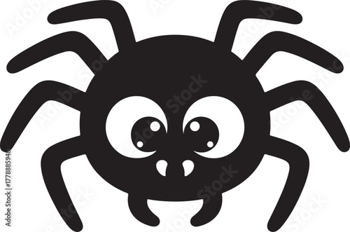 Cute Cartoon Spider Silhouette Vector Icon – Kawaii Halloween Clipart