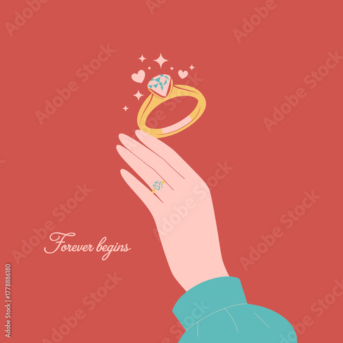 This stylish image showcases a stunning engagement ring gleaming with a diamond, representing love, commitment, and the promise of forever in a heartfelt moment.