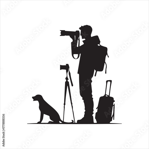 Silhouette vector illustration of a photographer taking a picture scalable eps icon silhouette vector illustration white background