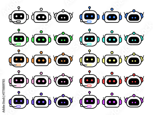カラフルなAI・チャットボットロボットアイコンセット | 9色展開のテクノロジーアイコン