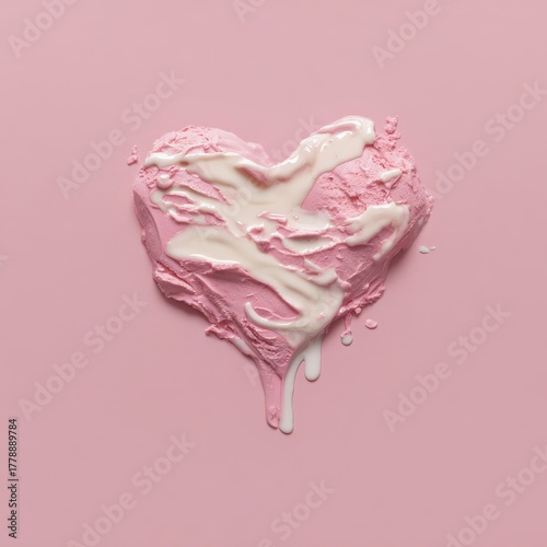 Wallpaper Mural Heart-shaped pink ice cream melting on pastel background with cream drizzle Torontodigital.ca