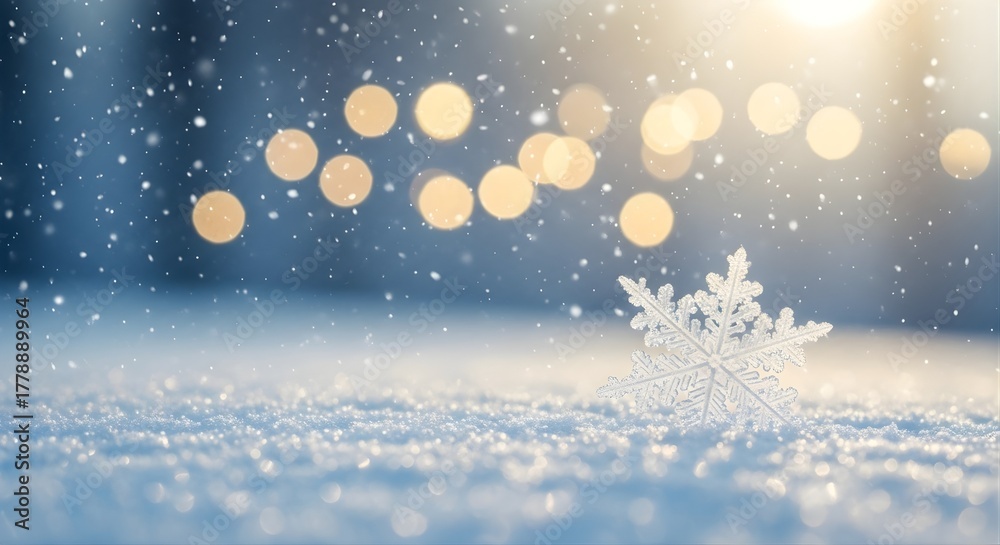 Naklejka premium Christmas winter blurred background with snowflake and light 