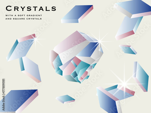 淡いグラデーションのクリスタル抽象背景 | モダンな結晶散りばめイラスト