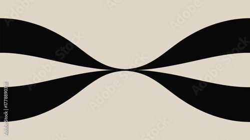 Abstract illustration of black wavy lines converging on a beige background creating a symmetrical design
