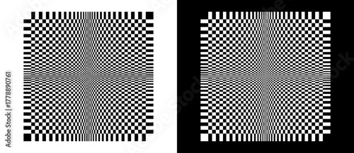 Distorted checkered background for any design. Black shape on a white background and the same white shape on the black side.