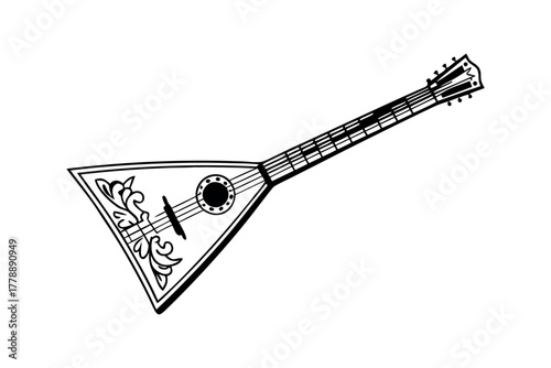 Black and White Sketch of a Traditional Stringed Instrument