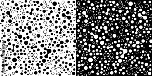 Abstract background with circles. Chemical or biotechnology cover design. Black shapes on a white background and the same white shapes on the black side.