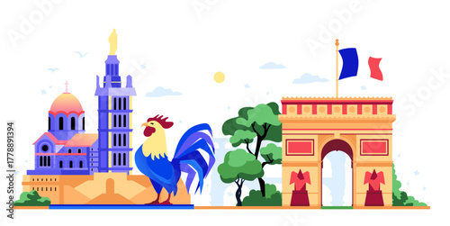 Travel to France - colorful flat design style illustration