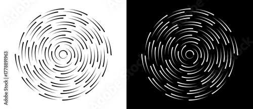Abstract background with lines in circle. Art design spiral as logo or icon. A black figure on a white background and an equally white figure on the black side.