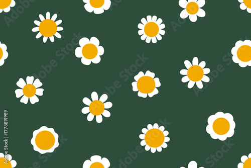 Seamless floral pattern with blooming daisies. Summer flower meadow, repeatin...
