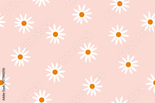 Seamless floral pattern with chamomiles. Repeating print design with gentle summer daisy flowers. Endless botanical background, texture with camomiles. Flat vector illustration for textile, fabric