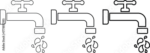 Water faucet outline icons set plumbing fixture vector illustration for bathroom and kitchen design concepts