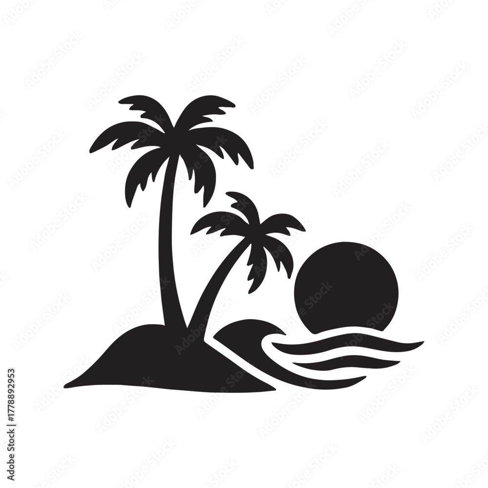 Fototapeta premium Tropical island with palm trees, vector illustration