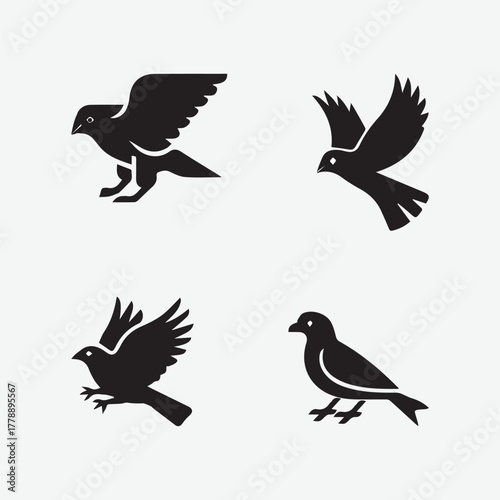 Bald Eagle Silhouette Bundle | Flat Black Vector Icons.