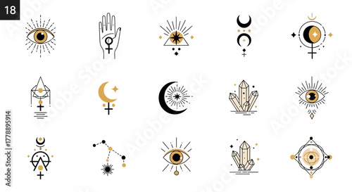 Mystical Symbols Collection: Hand-Drawn Spiritual and Astrological Elements Set