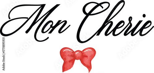 bow bows Paris coquette romantic mon cherie pink satin girl girly satin embroidery romantique fashion style pink girly t-shirt design Slogan Logo Graphic Vector Tee shirt apparel ribbon ribbons 