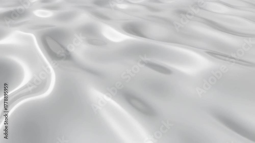 Abstract reflective ripples on white surface. Milky water waves. Satin crumples. Loop 3d 