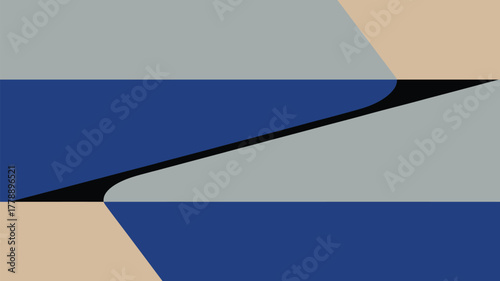 Abstract design featuring intersecting planes of blue gray beige and black creating a modern aesthetic