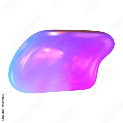 Abstract Y2K chrome 3D shape with fluid holographic tone. Glossy y2k reflection gives it a sleek 3D chrome shape look.