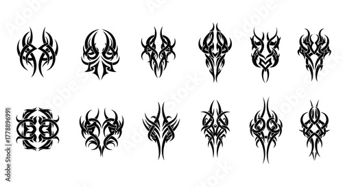 Collection of tribal tattoo designs showcasing intricate patterns and symmetrical shapes