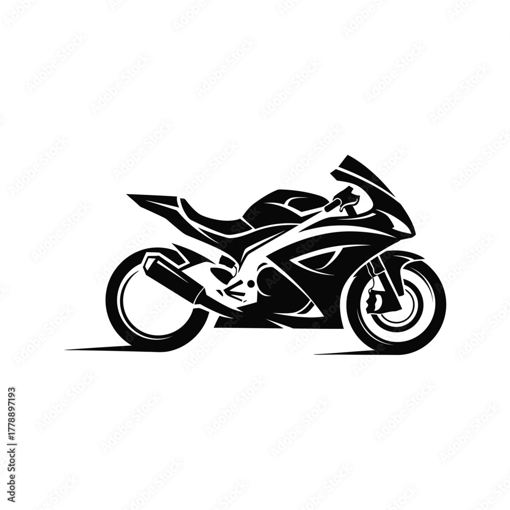 Obraz premium Sleek black sport motorcycle silhouette with sharp lines and dynamic tribal design elements