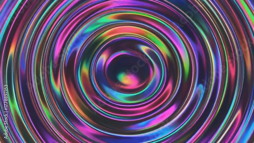  Futuristic iridescent holographic moving circle waves. Metallic foil moving background. 