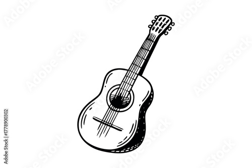 Hand Drawn Acoustic Guitar with Strings