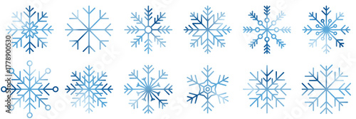 Set of watercolor snowflakes. Collection of artistic snowflakes with watercolor texture. Set of snowflakes. Vector illustration