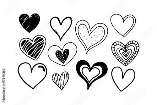 Collection of Hand Drawn Hearts with Various Textures