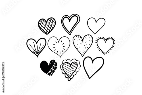 Collection of Hand Drawn Heart Shapes with Various Textures