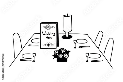 Hand drawn sketch of a wedding reception table setting