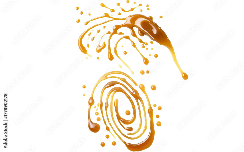 Obraz premium splashes and smears of yellow brown sauce liquid on a transparent background