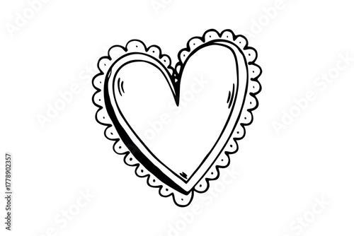 Hand Drawn Heart Symbol with Scalloped Border Outline